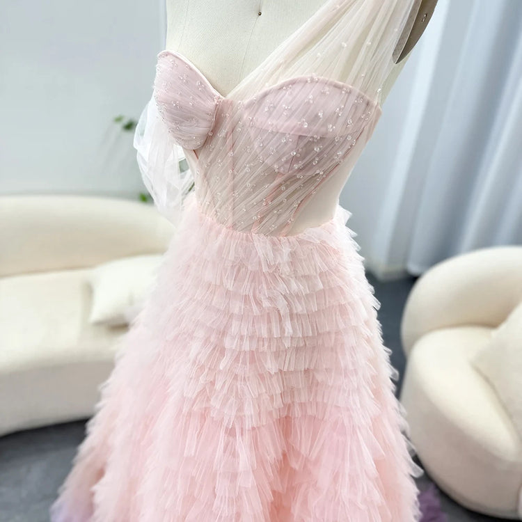 Vestido de Festa Princesa em Camadas Plissado Degradê