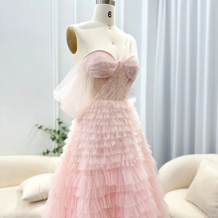 Vestido de Festa Princesa em Camadas Plissado Degradê