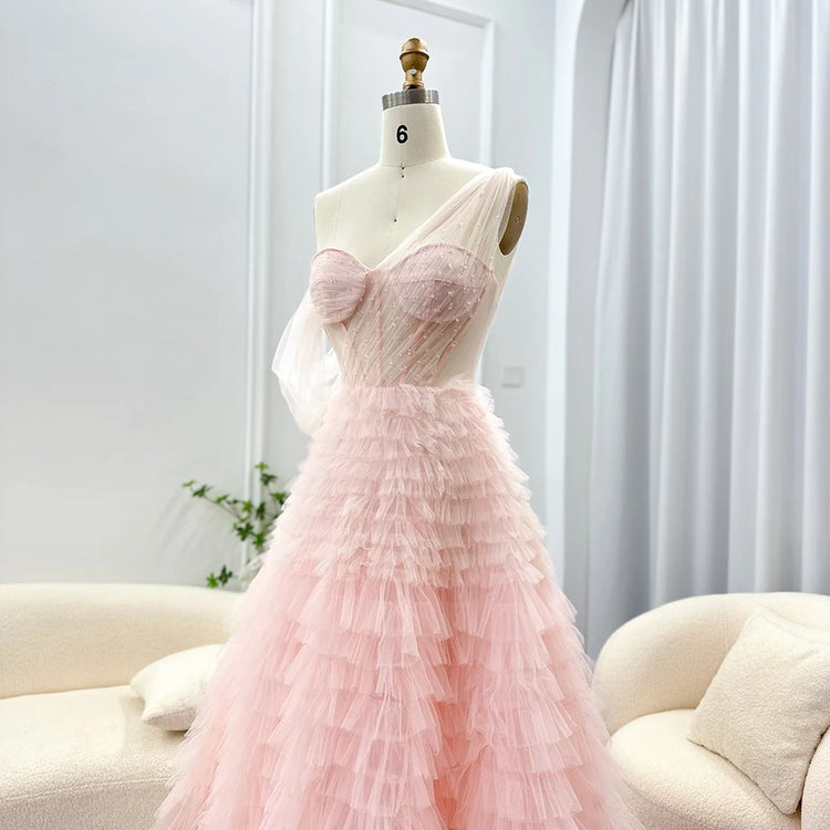 Vestido de Festa Princesa em Camadas Plissado Degradê