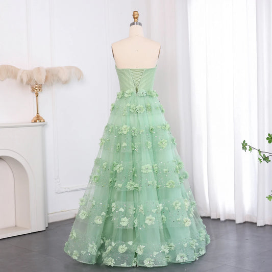 Vestido de Festa Longo Verde com Flores 3D