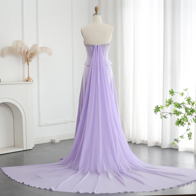 Vestido de Festa Lavanda Luxo com Corset Decorado com Cristais