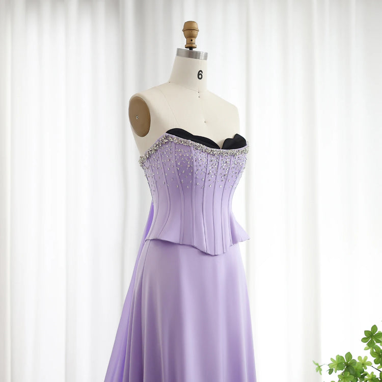 Vestido de Festa Lavanda Luxo com Corset Decorado com Cristais