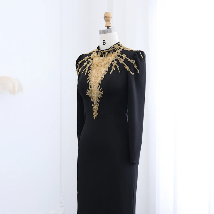 Vestido de Festa Longo Elegante Preto High Neck - Modelo Especial