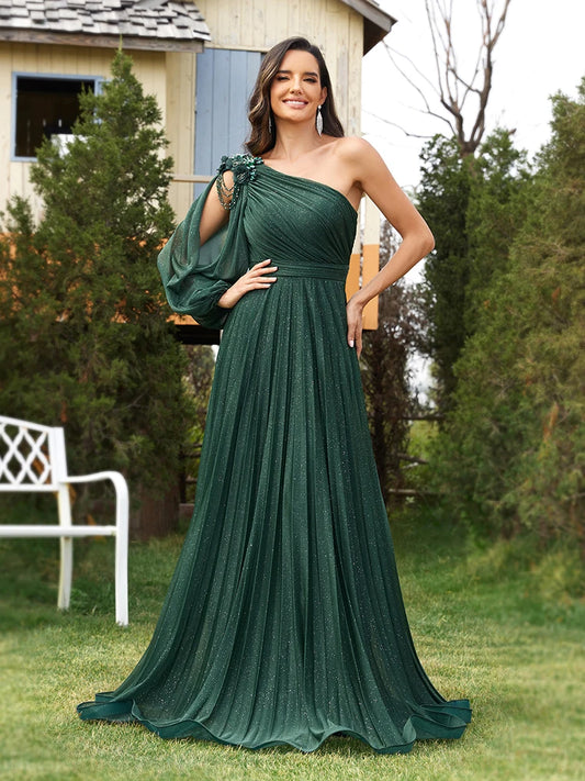 Vestido de Festa Verde Esmeralda com Detalhe na Manga