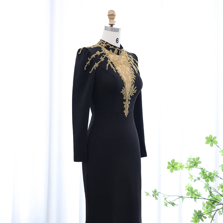 Vestido de Festa Longo Elegante Preto High Neck - Modelo Especial