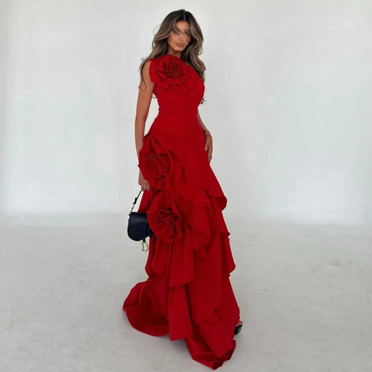 Vestido de Festa Pétalas Luxo Vermelho - Modelo Especial