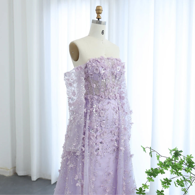 Vestido de Festa Longo Luxo com Cascata de Flores e Pedraria - Modelo Especial