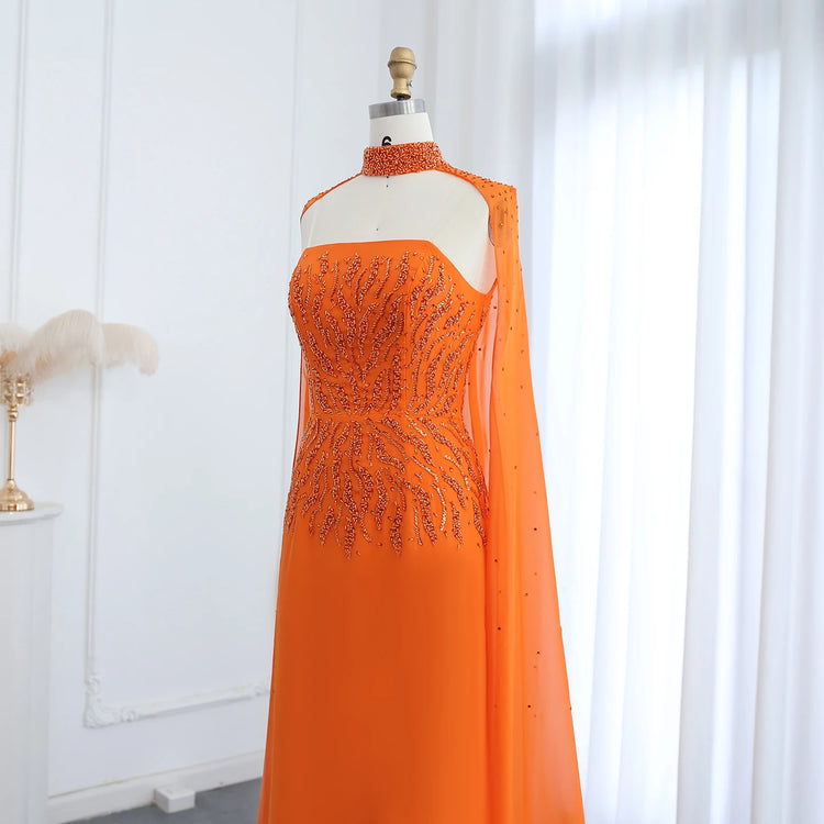 Vestido de Festa Deslumbrante Laranja Longo Luxo - Modelo Especial