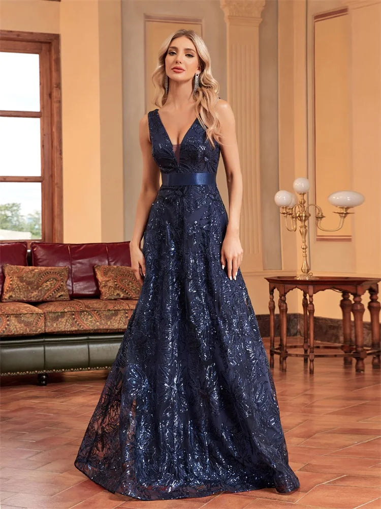 Vestido de Festa Evasê com Detalhes em Brilho