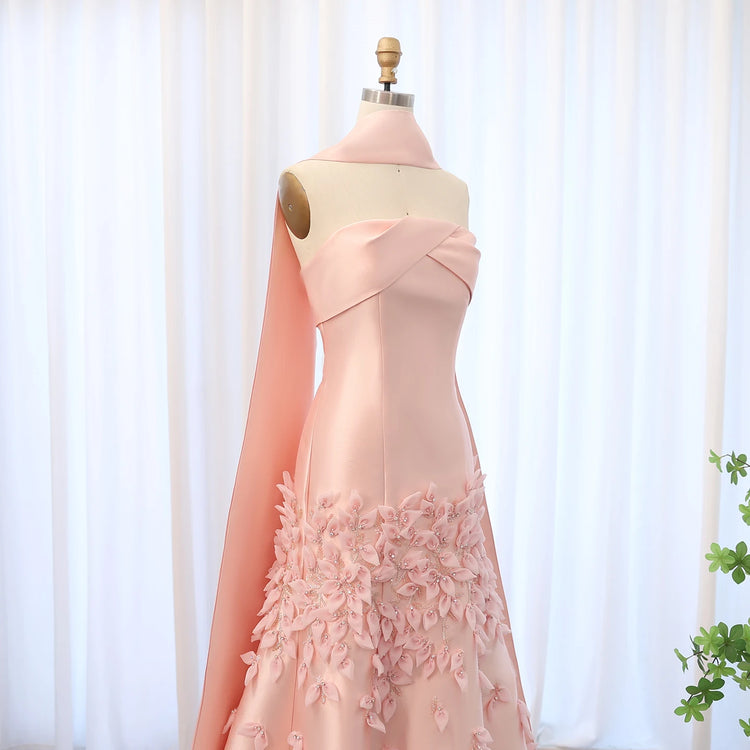 Vestido de Festa 3D Rosé Longo