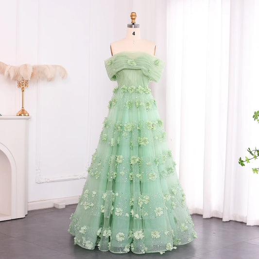 Vestido de Festa Longo com Flores 3D Elegante - Modelo Especial