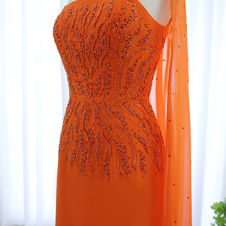 Vestido de Festa Deslumbrante Laranja Longo Luxo - Modelo Especial