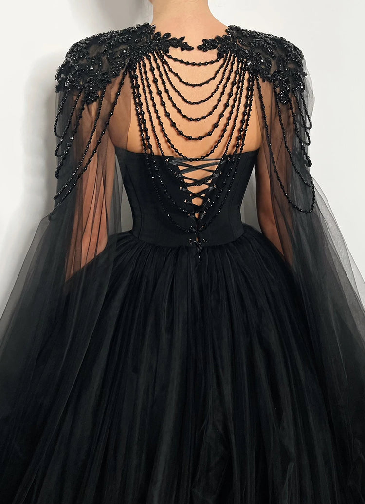 Vestido de Festa Longo em Tule e Brilho Preto - Modelo Especial