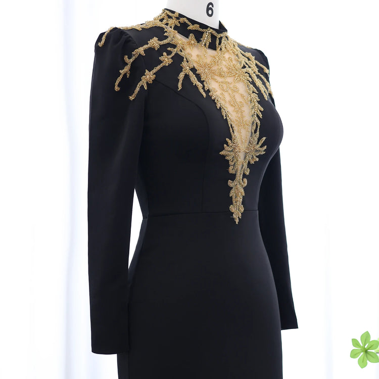 Vestido de Festa Longo Elegante Preto High Neck - Modelo Especial