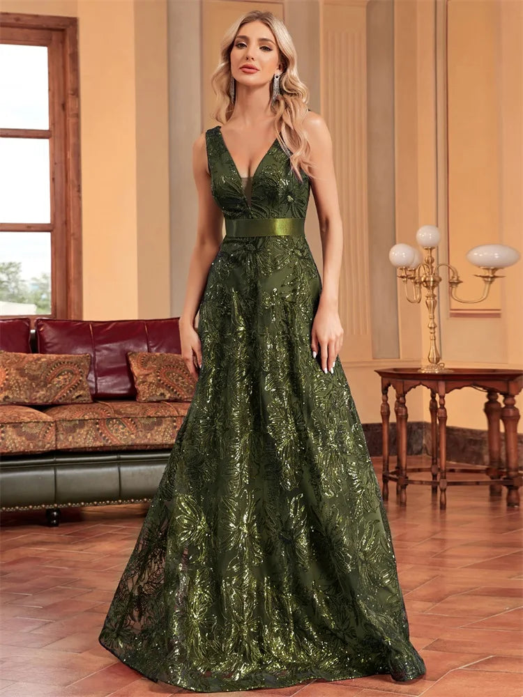 Vestido de Festa Evasê com Detalhes em Brilho