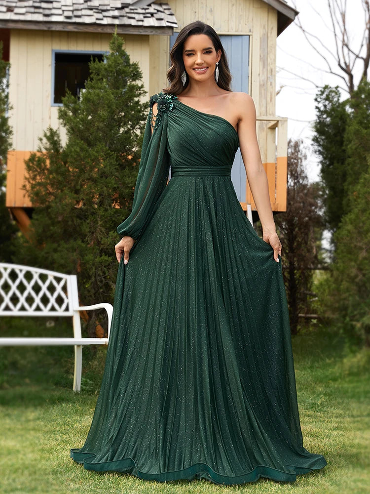 Vestido de Festa Verde Esmeralda com Detalhe na Manga