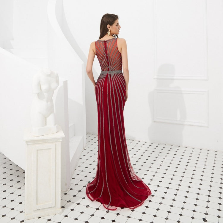 Vestido de Festa Sereia Luxo com Detalhes em Cristais Marsala - Modelo Especial