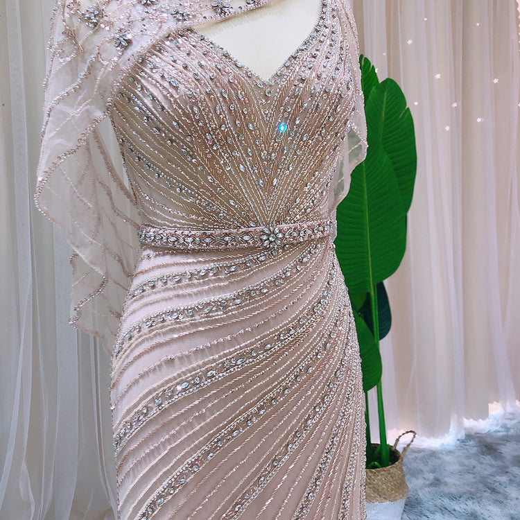 Vestido de Festa Dubai Cristal Champanhe em Renda - Modelo Especial